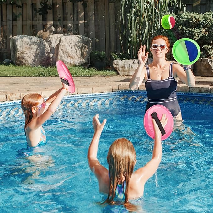 Shemira Toss and Catch Ball Game Set, Beach Pool Yard Outdoor Toys Games for Kids Ages 4-8-12, Lawn Beach Camping Outdoor Games for Adult Family, Birthday Summer Gifts for Kids, 4 Paddles 4 Balls