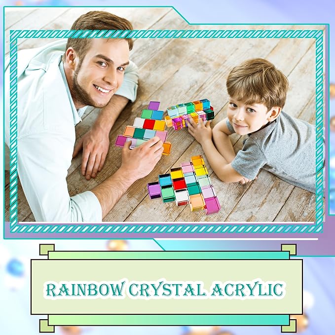 24 Pcs Rainbow Blocks Cubes Acrylic Crystal Stacking Gem Cubes Toys Building Blocks Light Shadow Educational Sensory Training for Students Learning Boys Girls Play