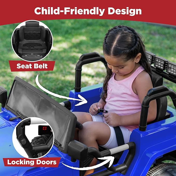 Best Choice Products Kids 12V Ride On Truck, Battery Powered Toy Car w/Spring Suspension, Remote Control, 3 Speeds, LED Lights, Bluetooth - Blue