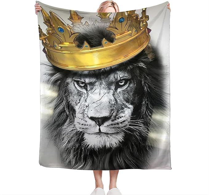 Lion Crown Throw Blanket - Soft, Warm & Cozy Fleece for Men, Women, Girls & Boys - 50"x40"