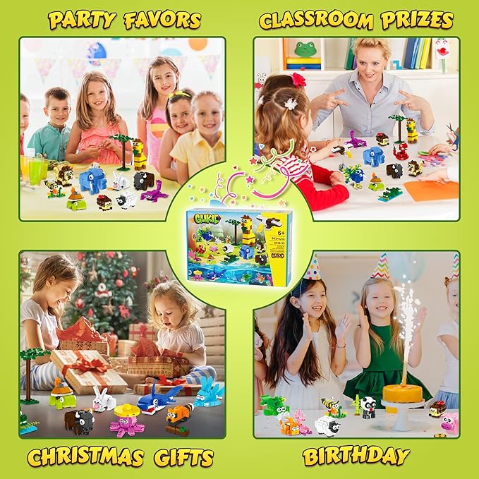 24 Packs Party Favors for Kids 4-8 8-12, 961 PCS Mini Animal Building Blocks Blind Bags for Birthday Goodie Bags, Treasure Box Toys for Classroom, Pinata Stuffers