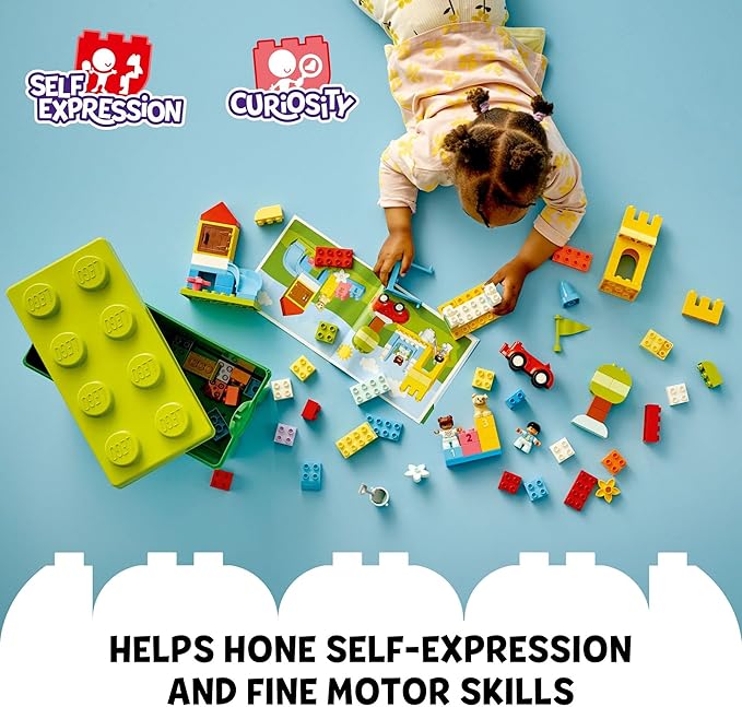 LEGO DUPLO Classic Deluxe Brick Box 10914 Starter Set - Features Storage Box, Bricks, Duplo Figures, Dog, and Car, Creative Play, Great Early Learning Toy for Toddlers Ages 18+ Months