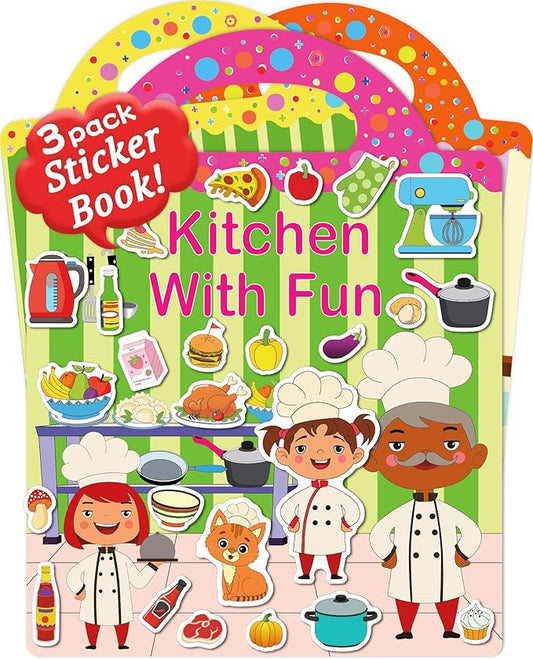 Benresive Reusable Sticker Book for Toddlers 2-4 Years, 3 Sets Travel Stickers for Kids, Waterproof Sticker Books for Toddlers 1-3, Crafts Activities for Todddlers 1-3 2-4 3-5