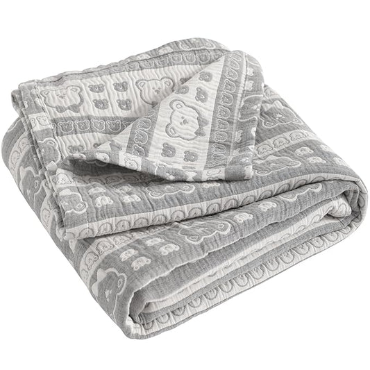 NTBAY 3 Layer Muslin Cotton Toddler Blanket, Jacquard Reversible Nursery Bed Blanket, Super Soft and Thermal for All Seasons, Decoration Gift, 30"x40", Dark Grey Bear