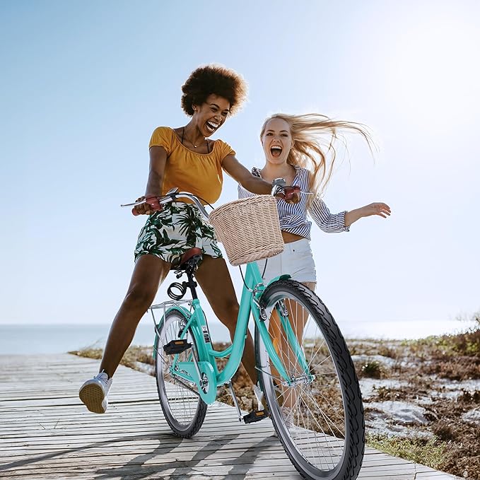 YITAHOME Beach Cruiser Bike for Women, 24 & 26 inch Commute Bike for Adults, 1 & 7 Speed Womens Bicycle with Basket Adjustable Seat, Multiple Color