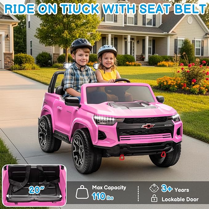 Winado 24V Licensed Chevrolet Colorado Electric Car for Kids, Ride on Toys for Toddlers with Remote Control, 2 Seater Electric Car Ride On Vehicle w/Bluetooth, Soft Start, LED Lights - Pink