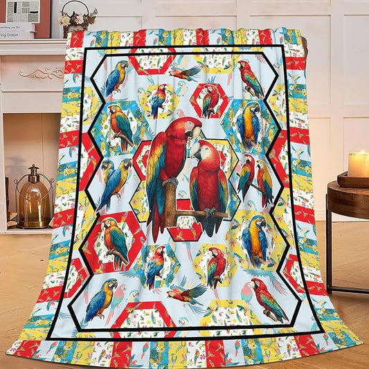 Parrot Bird Throw Blanket Macaw Stuff Gifts for Kids Girls Boys Adults Women Men Soft Cozy Warm Plush Fluffy Fuzzy Fleece Blanket Decor 40''X50''