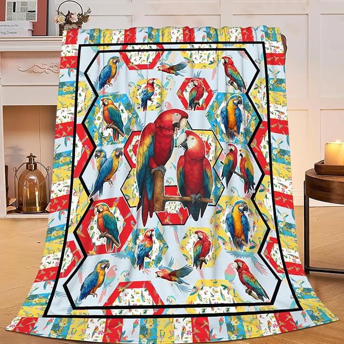 Parrot Bird Throw Blanket Macaw Stuff Gifts for Kids Girls Boys Adults Women Men Soft Cozy Warm Plush Fluffy Fuzzy Fleece Blanket Decor 60''X80''