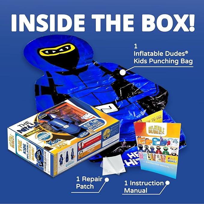 INFLATABLE DUDES Ninja Toy 63 Inches -Kids Punching Bag | Already Filled with Sand| Bop Bag | Inflatable Bopper | Boxing | Ninja Birthday Party | Punching Bag for Kids- (Heavy Hitters Nobi)