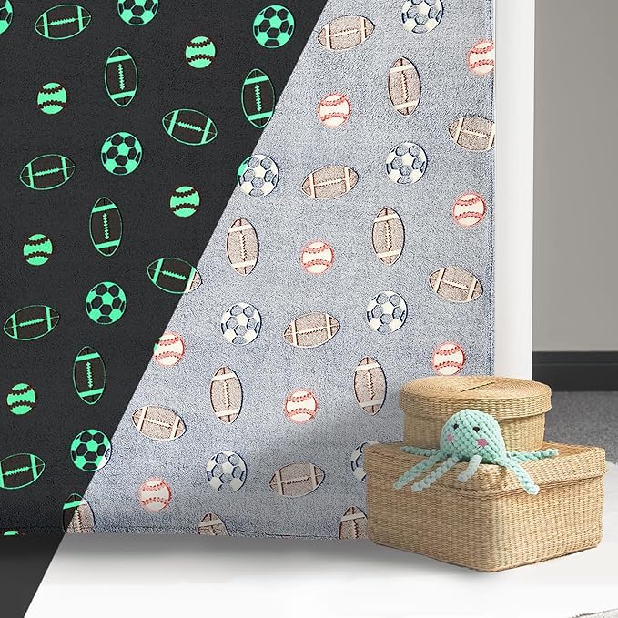 Wajade Sports Balls Gifts Toys for Boys Girls - Glow in The Dark Sports Balls Blanket Birthday Christmas Decor for Kids Age 3 4 5 6 7 8 9 10 11 12 Years Old Teens Child Throw Light Grey 60"x80"