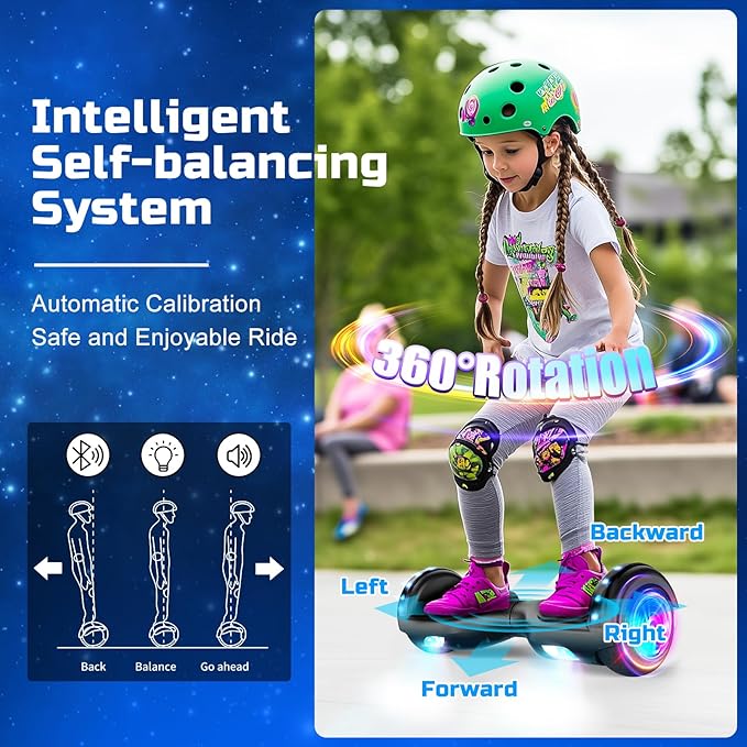 Scooter with Seat Attachment for Kids Adults, 6.5'' 8.5''Balancing Scooter with Bluetooth Speakers & Colorful LED Light with Kart