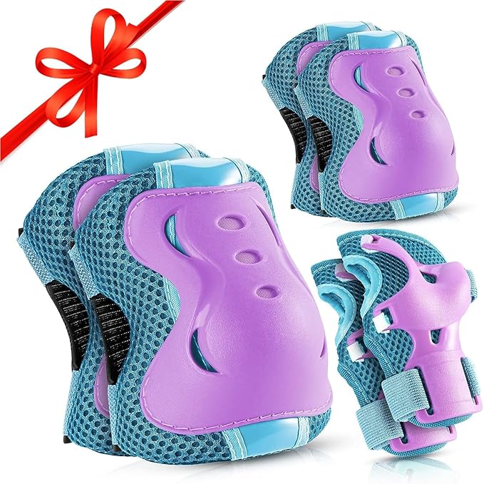 BOSONER Knee Pads for Kids Roller-Skating: Adjustable Protective Gear Set Knee Elbow Pads Wrist Guards for Bike Cycling Skateboarding Scooter Gifts 3-8/9-15 Years Boys Girls