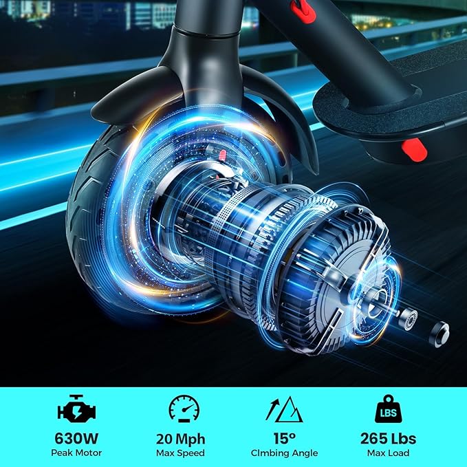 Caroma Electric Scooter,630W Peak Motor,20 MPH Max Speed & 18 Miles Long Range,8.5" Solid Tires,Dual Braking System with Cruise Control,Foldable E-Scooter with Smart APP Lock for Adults and Teens