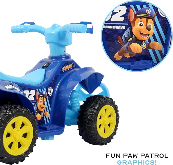 Paw Patrol Chase 6V Quad for Kids - Powerful and Safe Ride-On Toy with Rechargeable Battery, Forward and Reverse Driving, Foot Peddle, Ages 2-3