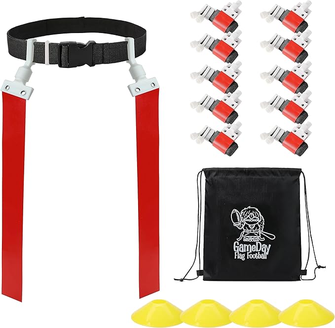Gameday Flag Football Set – Kits for 2–14 Players w/Belts, Agility Cones & Carry Bag – Available in Multi Colors & Sizes