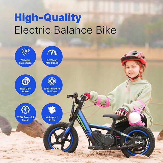 Electric Dirt Bike for Kids 3-6, 170W Racing Experience Lightweight Motorcycle, New Aluminum Frame with 2 Power Modes, 24V Detachable Battery, 12 Inch Knobby Tires