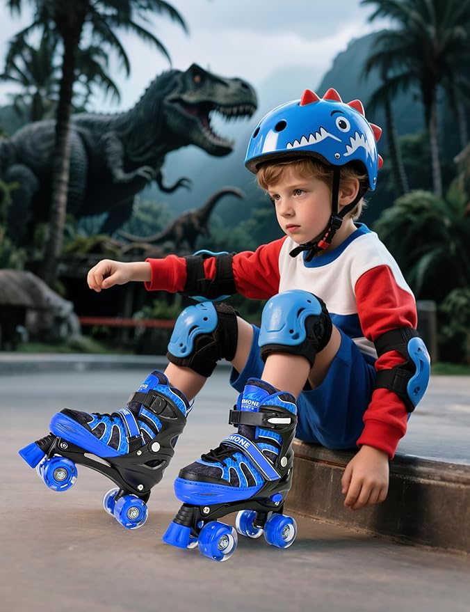 NEMONE Roller Skates for Boys Kids Ages 4-6 5-8 6-12 8-12 with 4 Sizes Adjustable Light up Wheels, Todder Beginner Rollerskates Indoor Outdoor Sports