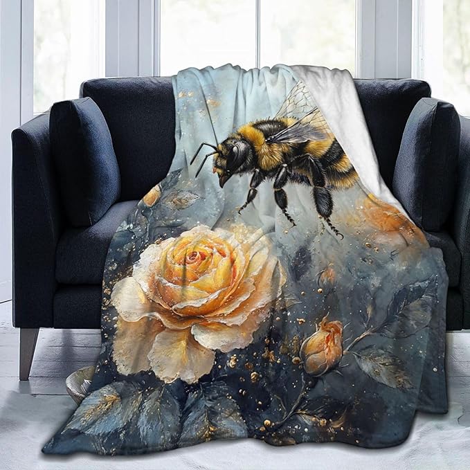 Bee Blanket Gifts for Girls Boys Flower Throw Cozy Plush Fleece Flannel Lightweight Fuzzy Party Blankets for Women Men 80"X60"