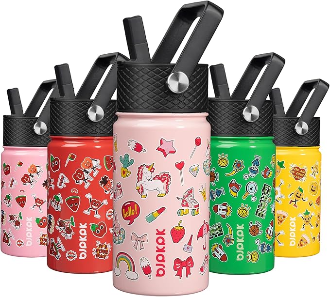 BJPKPK Insulated Water Bottle with Straw Lid, 15 oz Stainless Steel Metal Water Bottles, Reusable Leak Proof BPA Free Water Bottles, Cups, Thermo, Unicorn