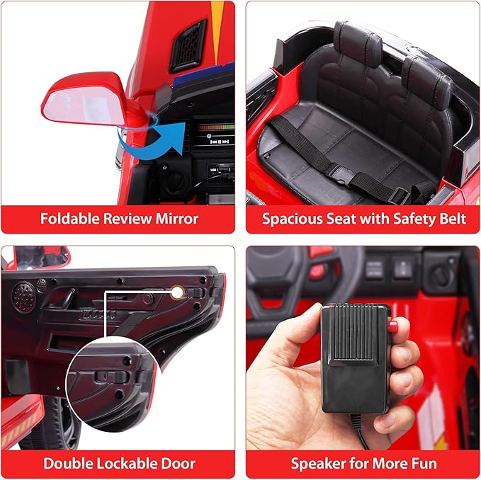 TOBBI Fire Truck Ride on Toys 12V Fire Engine Giant Firetrucks Firefighter Fireman Ride On Car with Remote Control, Siren-Call, Walkie-Talkies, Bluetooth for Toddlers, Red