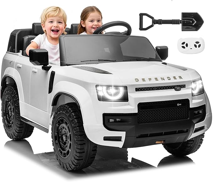 24V Licensed Land Rover 2 Seater Ride on Car for Kids, Battery Powered Electric Car Ride on Vehicle with Parent Remote Control, LED Light, Spring Suspension, Suitable for Aged 3-8, White