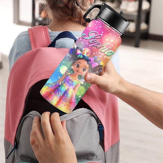 M YESCUSTOM Personalized Water Bottles for Kids with Straw Lid Custom Sports Water Bottle for School Personalized Names Stainless Steel Double Wall Insulated Cup Customized Gifts for Boy Girl Style21