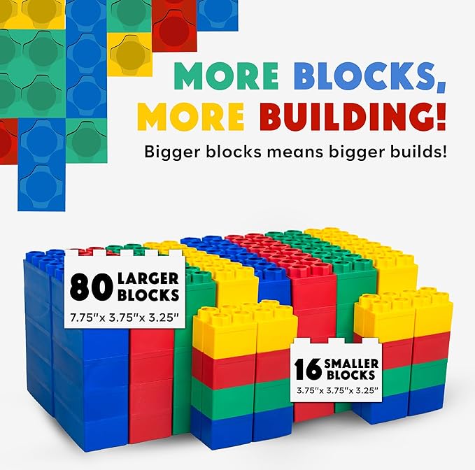 BiggoBlocks Big Blocks for Kids Ages 4-8, Indoor & Outdoor Blocks for Kids Jumbo Games, Large Building Blocks (96 PC) Standard Set