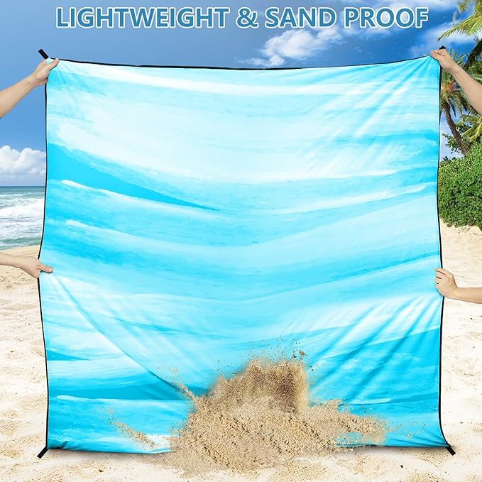 Beach Blanket Waterproof Sandproof Beach Mat 79" X 83"/10'x9'for 2-8 Adults Quick Drying Outdoor Picnic Mat Beach Accessories for Travel, Camping, Hiking