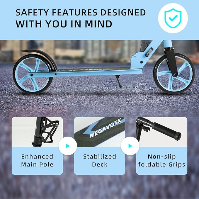 Foldable Kids Scooter with 8 inch Sturdy Wheels - Scooters for Kids, Teens, Adults Ages 8+, Adjustable Handlebar, Gift for Boys&Girls, 220lbs Max Load, Bearing ABEC7,Cup Holder