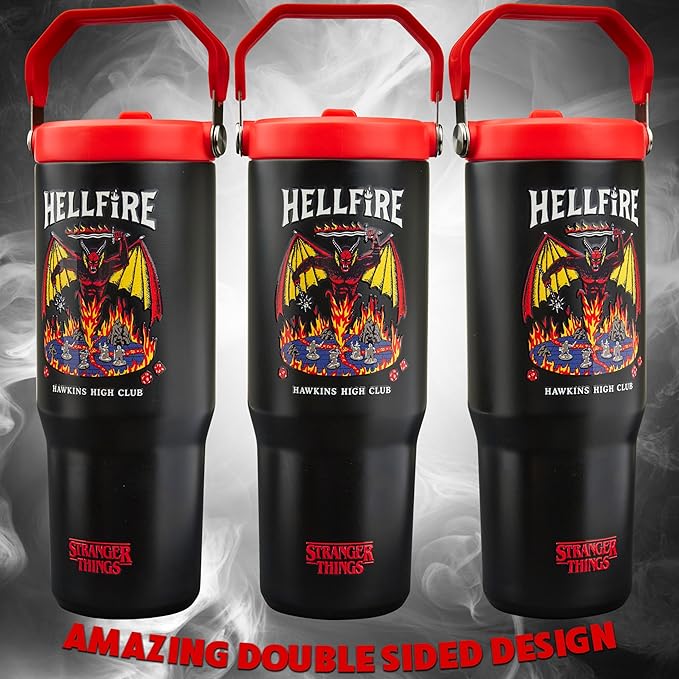 Get Trend Stranger Things Tumbler Stainless Steel with Straw 30oz Kids Teens Insulated Cup with Lid Travel Mug Cups for School Sports Gifts for Kids (Black/Red Stranger Things)