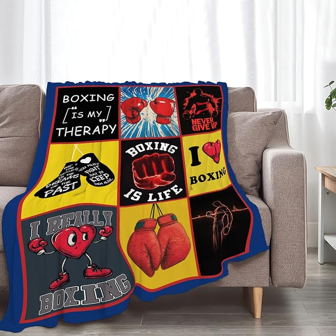 Boxing Blanket Boxing Gloves Sports Lover Throw Blankets Gifts for Girls Boys Kids Soft Cozy Fleece Plush for Couch Sofa Bed 60"x50"