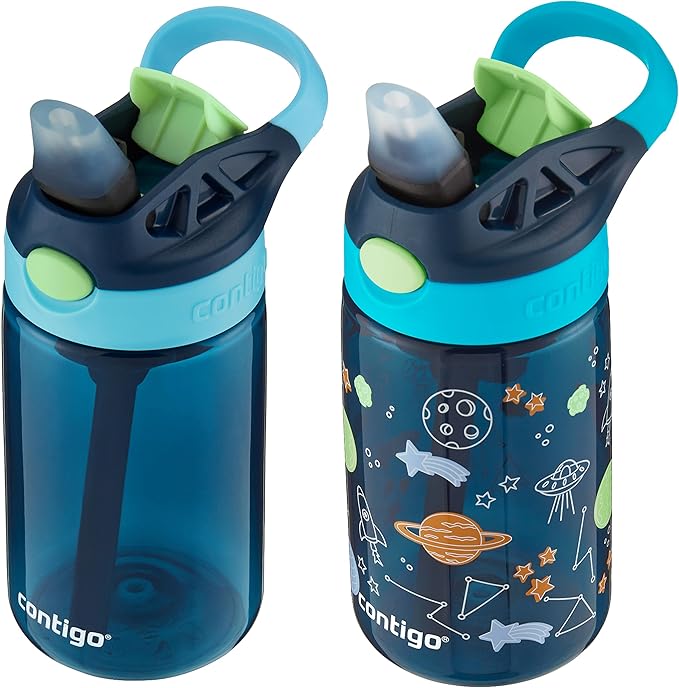 Contigo Kids Water Bottle with Redesigned AUTOSPOUT Straw 14oz. 2 Pack Blueberry and Blue Raspberry & Blueberry and Blue Raspberry with Cosmos
