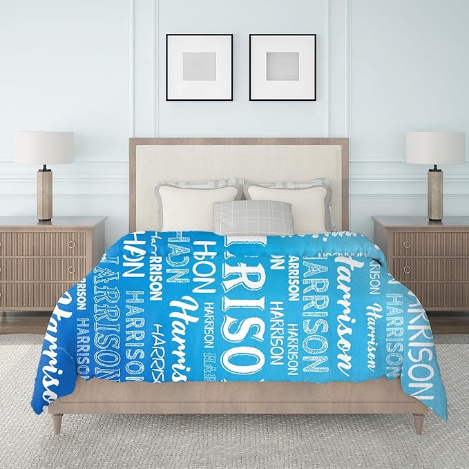 Ship Next Day, Personalized Baby Blanket with Name - Printed in USA, Custom Name Blanket for Boys Girls Kids, Customized Flannel Blankets Gifts for Teen Shower Toddlers Christmas Brithday