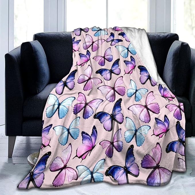 Butterfly Blanket Beautiful Butterfly Throw Blanket Ultra Soft Flannel Butterflies Blanket Gifts for Kids Adults 60"X50"