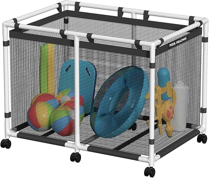 Pool Storage Bin, 142 Gallons, Holder for Noodles, Toys, Floats, Towels, Mesh Organizer for Swimming Equipments, Basic Plus Style