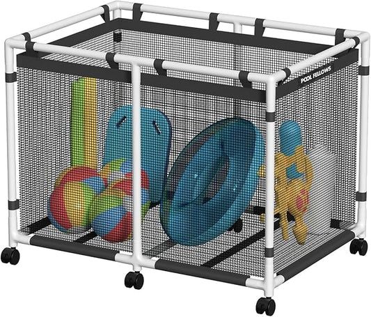 Pool Storage Bin, 142 Gallons, Holder for Noodles, Toys, Floats, Towels, Mesh Organizer for Swimming Equipments, Basic Plus Style