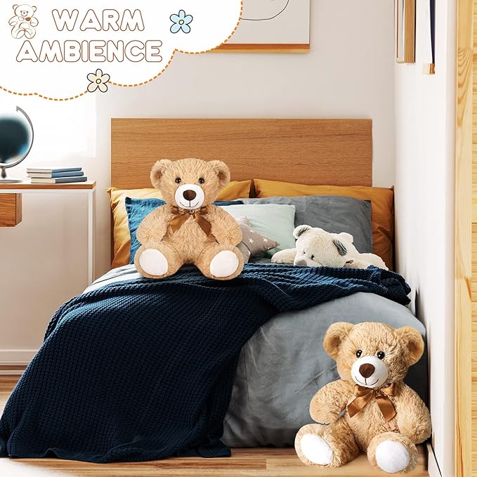 Zhanmai 18 Pcs 14 Inch Bears Stuffed Animal Bulk Gift Plush Bear Toys for Birthday Wedding Baby Shower Party Favor(Light Brown)