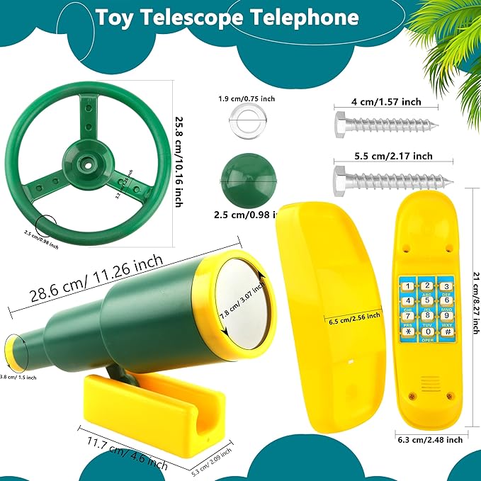 Playground Accessories Swingset Steering Wheel Plastic Telescope Telephone Swingset Phone Toy for Kids Outdoor Playground Backyard Treehouse