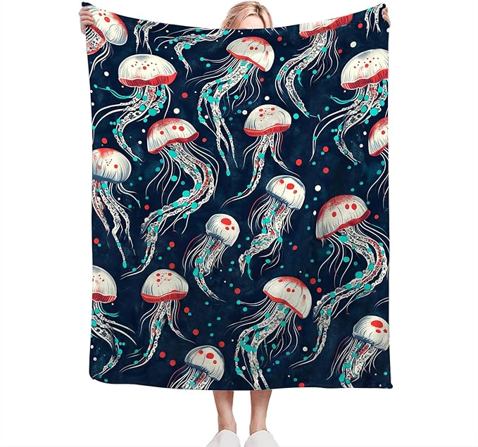 Jellyfish Blanket Fleece Soft Warm Plush Jellyfish Throw Blanket Lightweight Plush Fuzzy Cozy Blankets Gift for Kids Adult Suitable for Couch Sofa Bed 80"X60"
