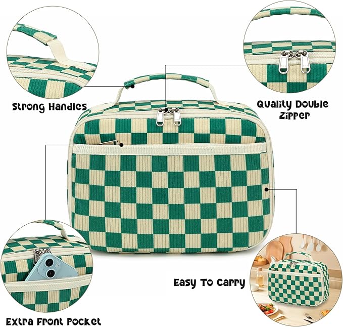 Bluboon Kids Girls Lunch Bag Insulated Lunch Box for school Corduroy Lunch Cooler Organizer School Kids Lunch Tote