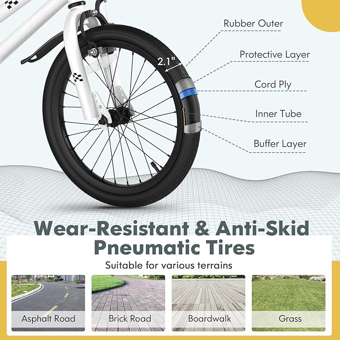 COSTWAY Kids Bike, 12 14 16 18 Inch Toddler Bike for Boys & Girls Aged 3-8 Years Old, Kids Bicycle w/Removable Training Wheels, Handbrake & Coaster Brake, Basket, Bell