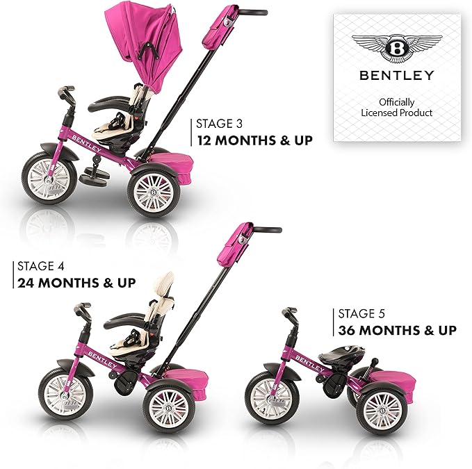 Bentley Trike, All Terrain Toddler Bike 6-in-1, Officially Licensed & Designed by Bentley Motors UK; Baby to Big Kid Tricycle is a Compelling Statement of Performance & Luxury, Fuschia Pink (6m-5y+)