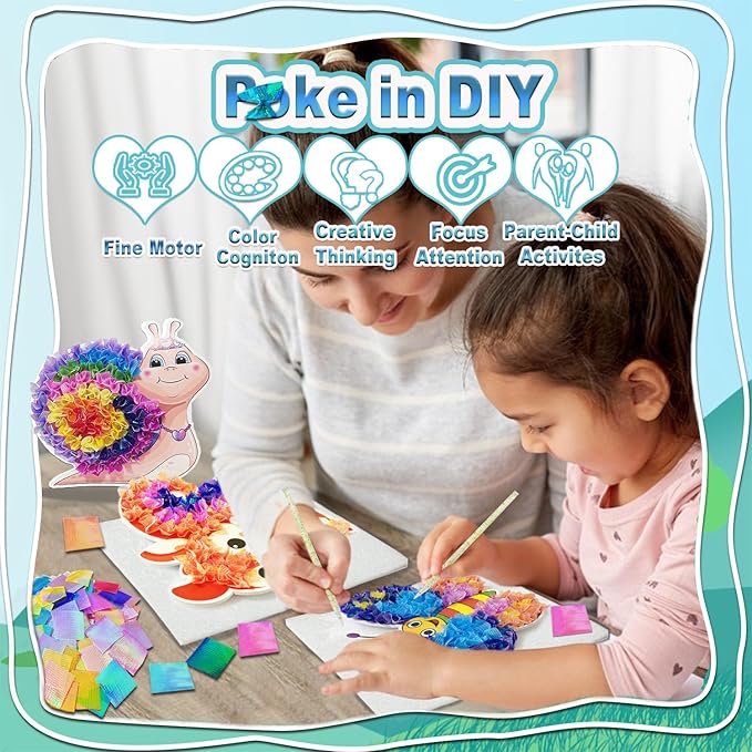 JRD&BS WINL Poke A Dot Art Kit - Magical Animals Theme (Lion, Butterfly, Rabbit) | No-Mess DIY Craft for Kids Ages 4-9 | Wooden Sewing Activity for Girls & Boys | Creative Gift for Birthday & Holidays