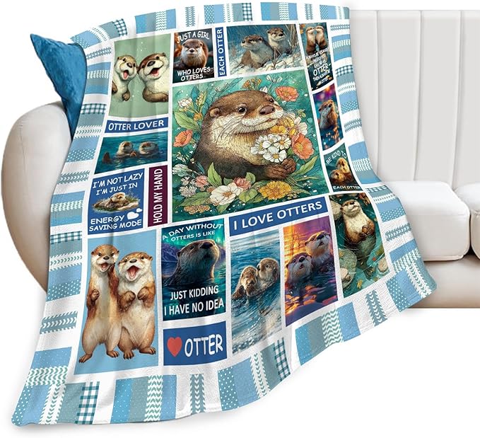 Otter Throw Blanket Otter Stuff Gifts for Kids Girls Boys Adults Women Men Soft Cozy Warm Plush Fluffy Fuzzy Fleece Blanket Decor 40''X50''