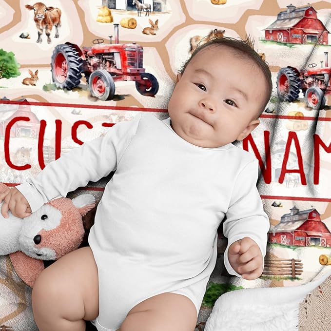 Custom Farm Tractor Blanket with Name Personalized Farm Tractor Blankets for Girls Boys Women Men Customized Blanket Gifts for Birthday 50"x60"for Teens