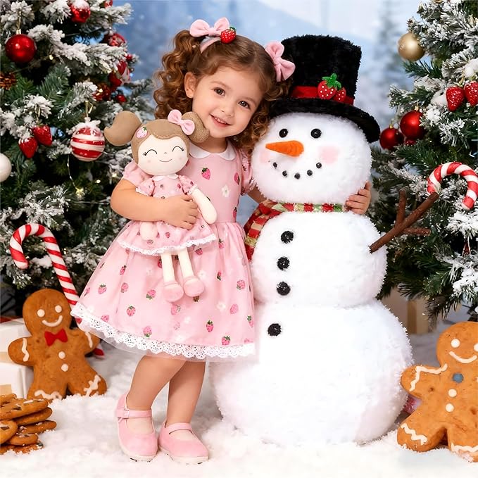 Gloveleya Baby Girl Gift – Strawberry Pink Plush Doll with Gift Box, Soft First Baby Doll for Toddler Girls, Birthday Present, Baby Shower & Holiday Keepsake