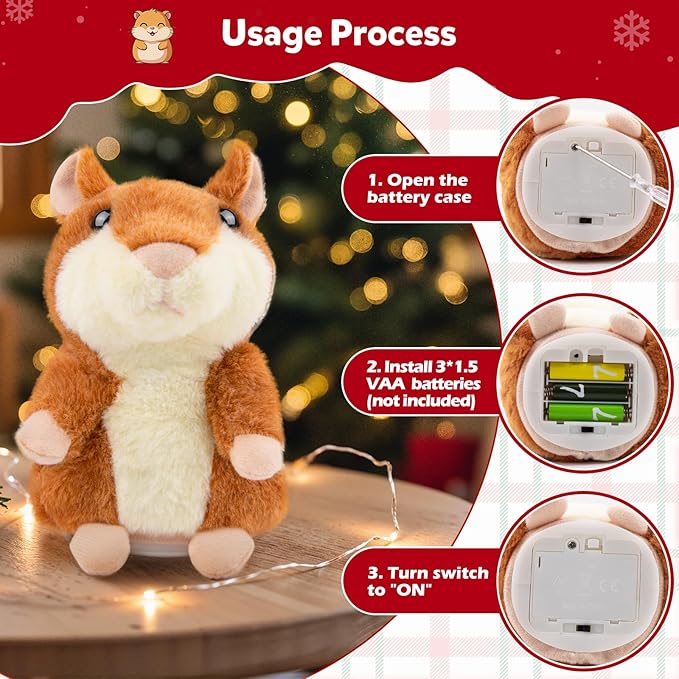 Ayeboovi Toddler Toys Talking Hamster Repeats What You Say, Kids Toys for 2 3 4 5 6 7 8 Year Old Girls Boys Gift, Christmas Stocking Stuffer for Kid, Interactive Stuffed Animals Autism Toy for Age 2-4