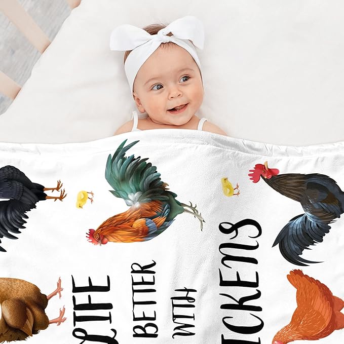 Cute Chicken Printed Blanket Soft Fuzzy Flannel Plush Throw Blanket for Couch,Sofa and Bed Decorative Blankets Funny Colorful Rooster Swaddle Baby Kids Blanket All Season 60"x50"