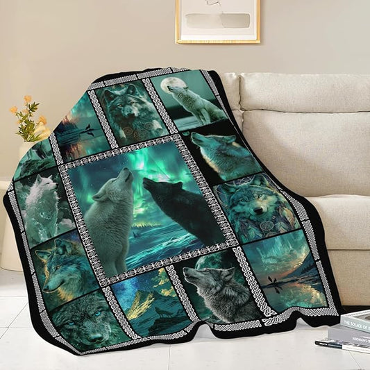 Wolf Throw Blanket Wolf Stuff Gifts for Kids Girls Boys Adults Women Men Soft Cozy Warm Plush Fluffy Fuzzy Fleece Blanket Decor 50''X60''