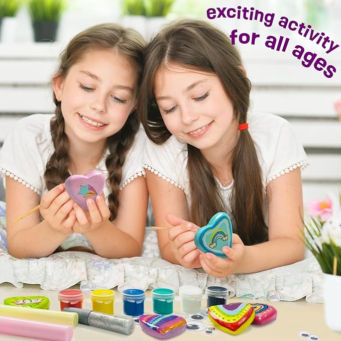 Hearts Rock Painting Kit for Kids - Glow in The Dark - Arts and Crafts for Girls Ages 4-12 – Easter Gifts for Girls Art Toys Kids Craft Kits – Birthday Gifts for 5 6 7 8 9 10 11 12 Year Old Girl